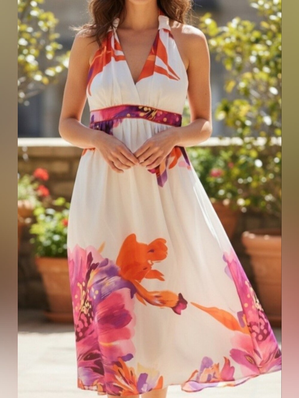 Bisou Bisou Self Bras Halter Satin Dress with Floral Print